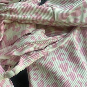 SHEIN white with pink cheetah print two piece swim with ties at shoulder